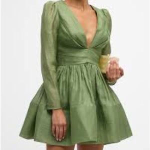 Zimmermann Linen Fern Green V-Neck Mini Dress XS